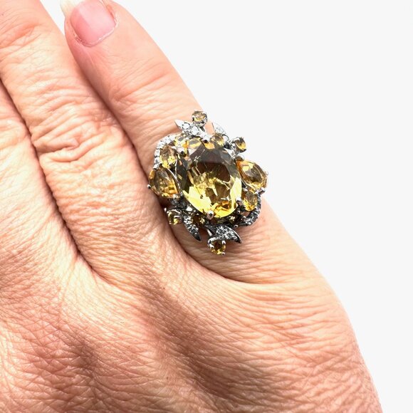 Chuck Clemency Yellow Citirne White Spinel Gemstone Ring Sterling Silver Size 6 - Picture 3 of 5